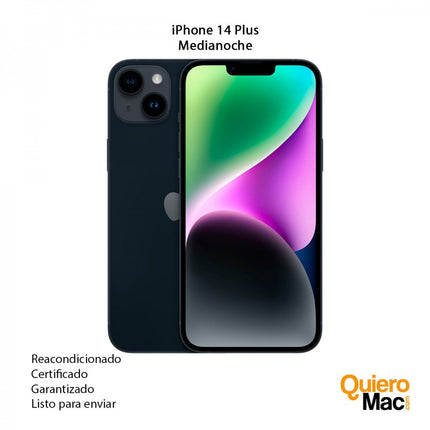iPhone 14 Plus reacondicionado, refurbish, certificado con garantía para comprar online color Medianoche - QuieroMac