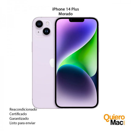 iPhone 14 Plus reacondicionado, refurbish, certificado con garantía para comprar online color Morado - QuieroMac